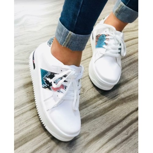 High Platform White And Snake Pattern Sneakers For Women
